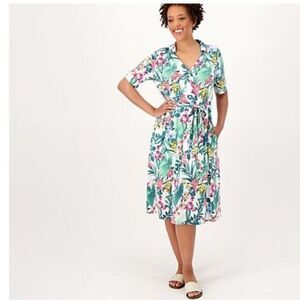 NWT Girl with Curves Plus Size Multi Color Collard Midi Dress Pockets - Size 2XL